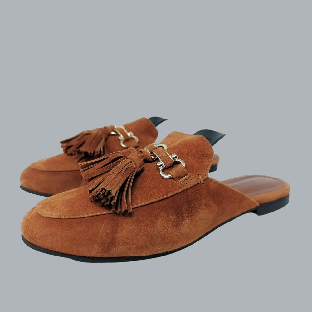 Jeffrey Campbell Womens Loafers 6.5 Apfel Brown Suede Mules Tassels
